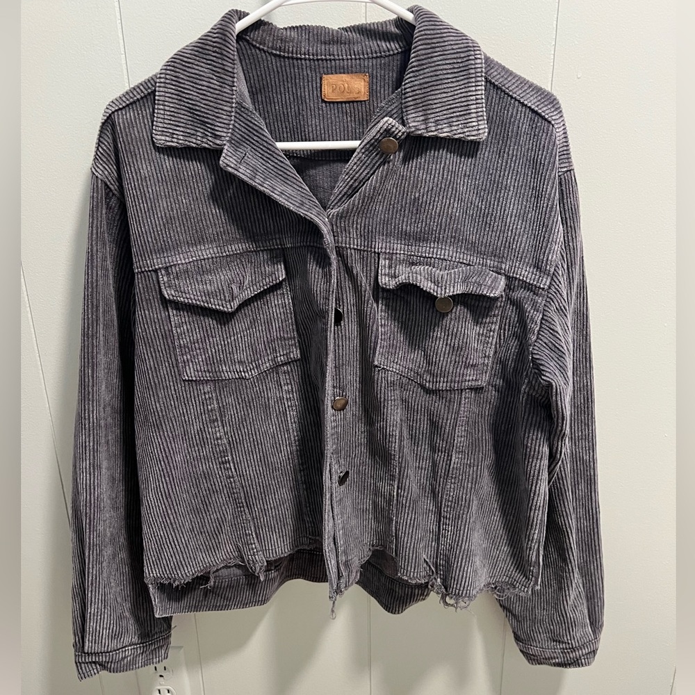 Pol corduroy distressed jacket purple/grey color!